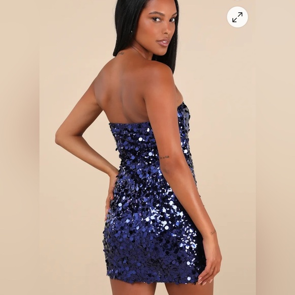 Lulus Glittery Persona Dark Blue Sequin Strapless Mini Dress - NWT - Picture 2 of 8